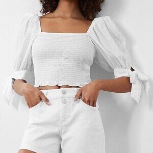 New Express White Bow Sleeve Crop Top P6635